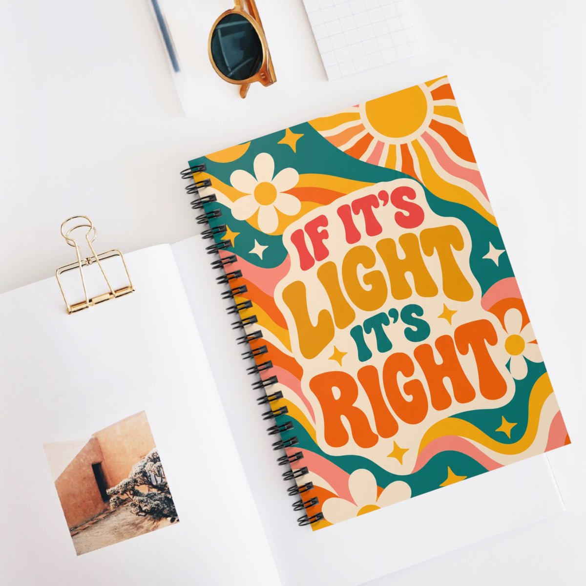 Retro 'If It's Light It's Right' Spiral Notebook — Floral Boho Journal