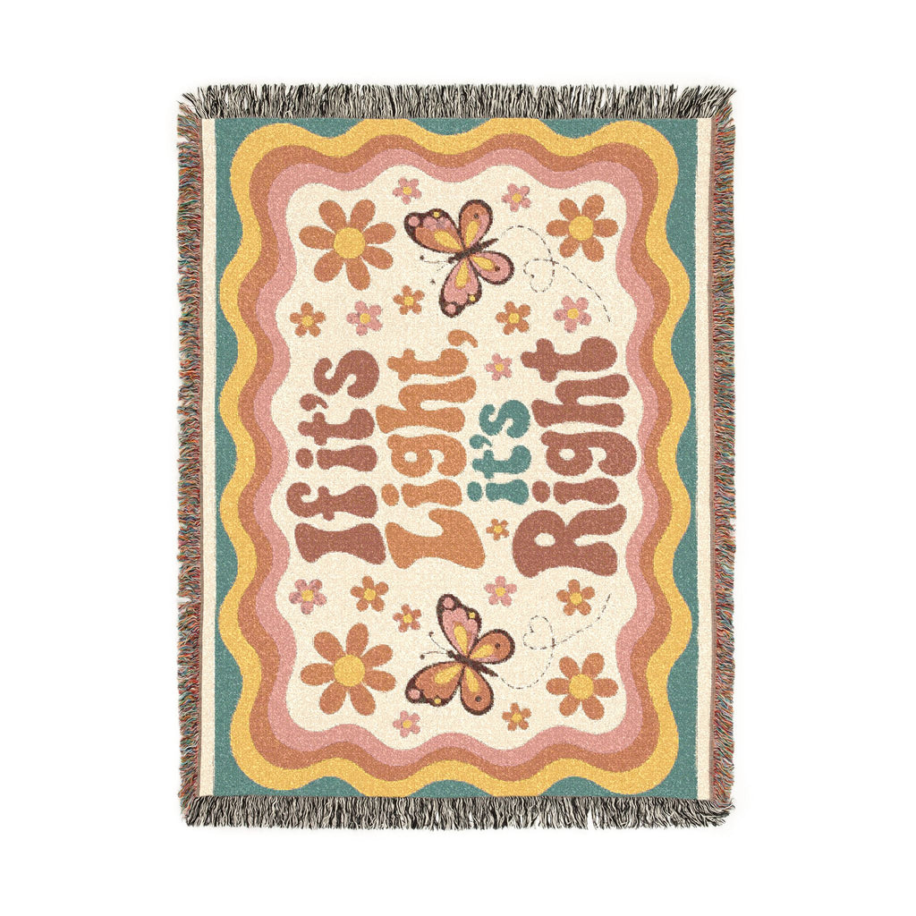 If It's Light It's Right Woven Throw Blanket — Retro Butterfly Boho Decor