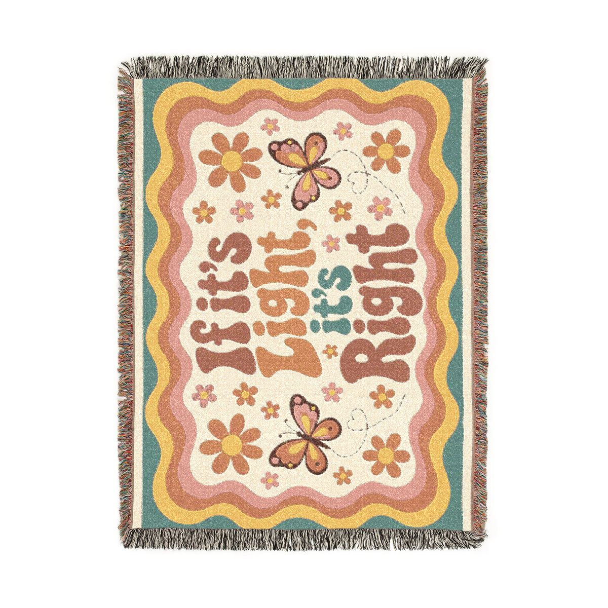 If It's Light It's Right Woven Throw Blanket — Retro Butterfly Boho Decor