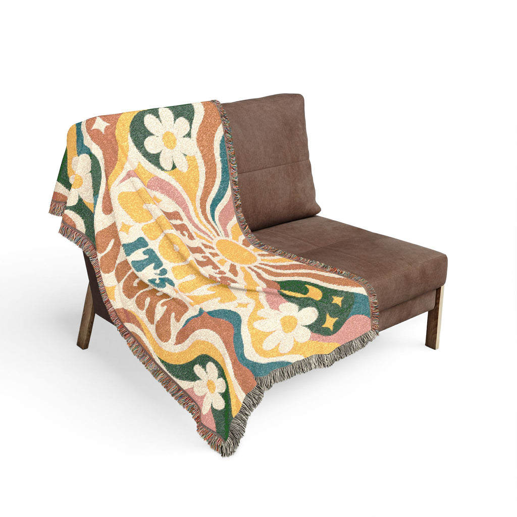 Woven Blanket — 'If It's Light It's Right' Retro Boho Throw