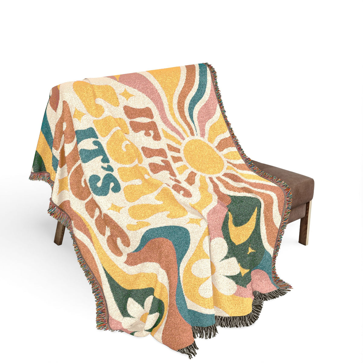 Woven Blanket — 'If It's Light It's Right' Retro Boho Throw