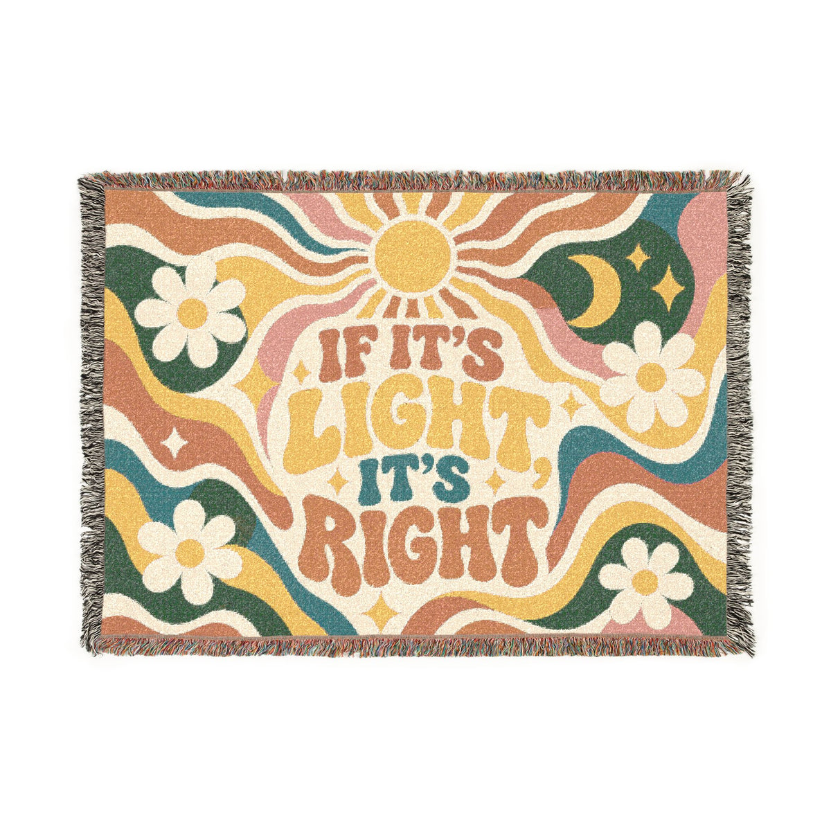 Woven Blanket — 'If It's Light It's Right' Retro Boho Throw