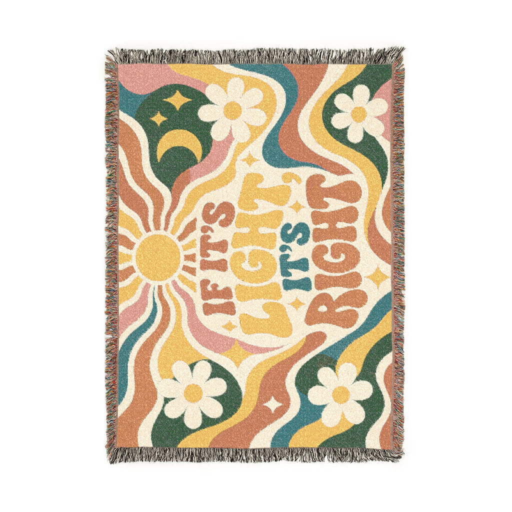 Woven Blanket — 'If It's Light It's Right' Retro Boho Throw